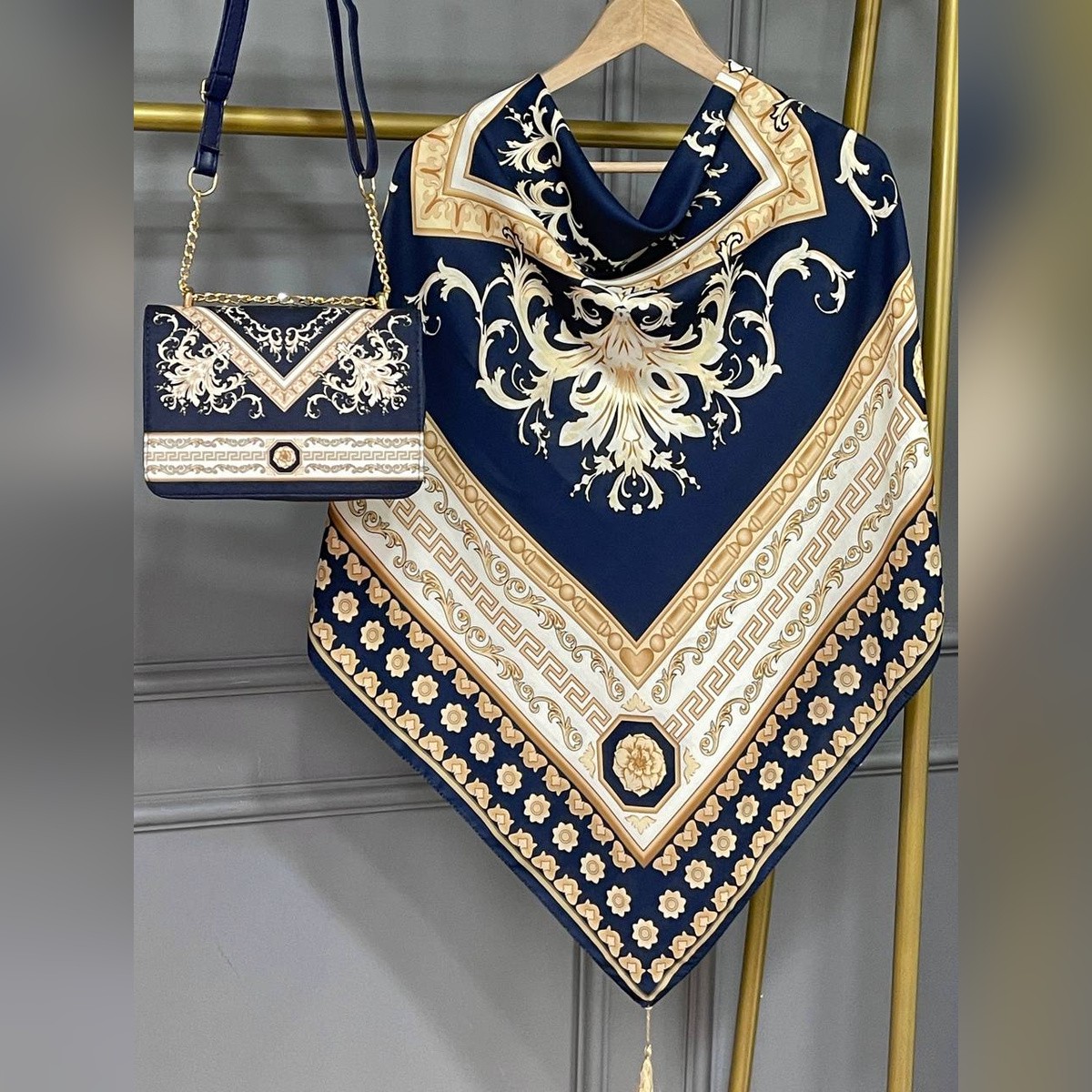 ست کیف و روسری سورنا سیااسکارف سورمه ای (B2)