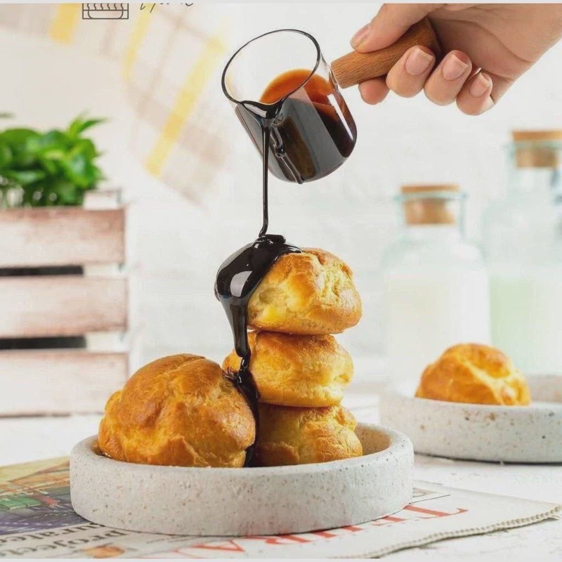 سس خوری شیشه ای دسته چوبی