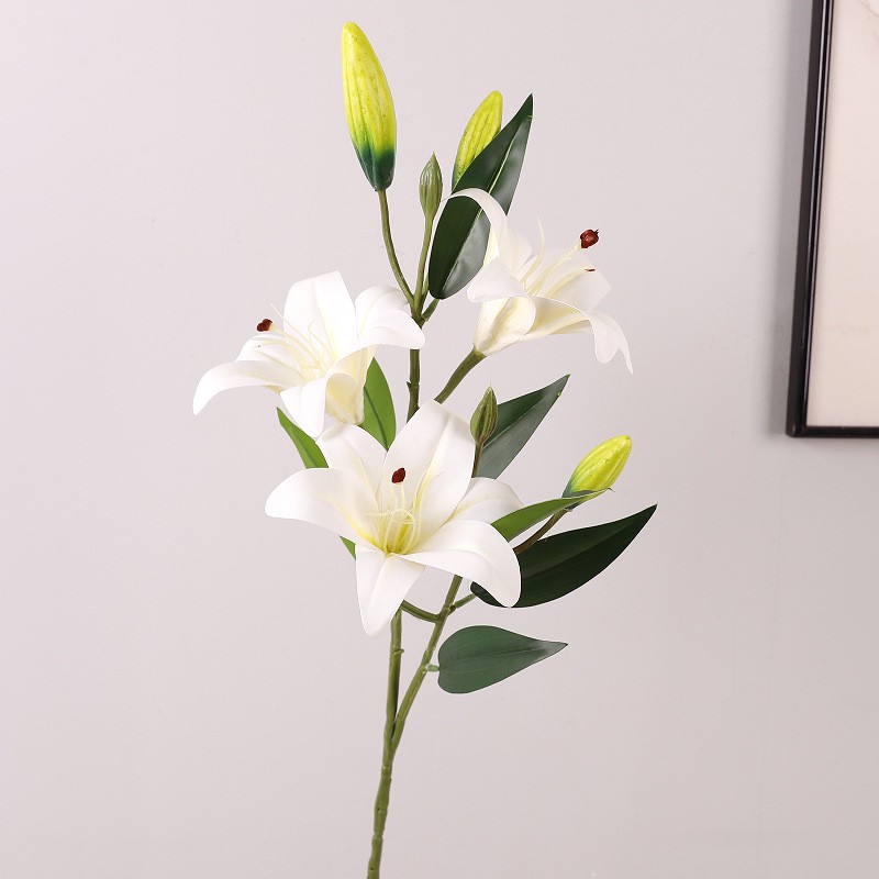 شاخه گل لیلیوم لمسی 3 گل 5 غنچه قابل شستشو