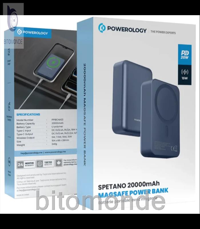 پاوربانک مگ سیف پاورولوژی مدل Spetano 20000 mah PPBCHA33