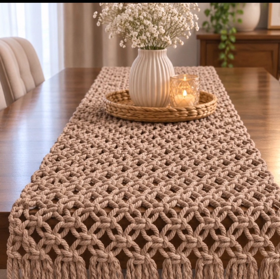 رانر مکرومه از برند صدف بافته شده با دست و نخ مکرومه