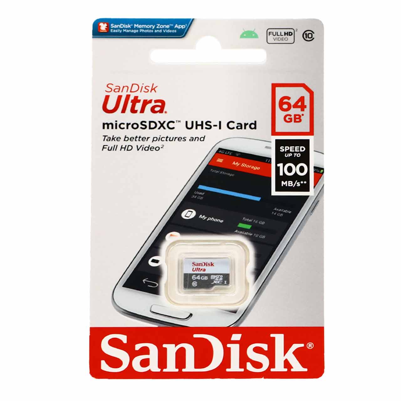رمSanDisk Ultra microSDXC UHS-I U1-(100MB/S) 64GB (گارانتی سورین)