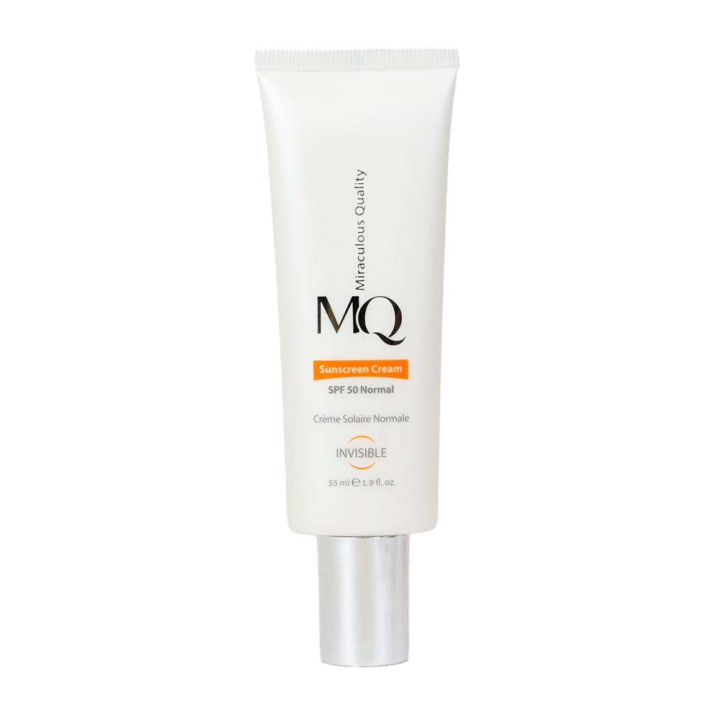 کرم ضدآفتاب بیرنگ ام کیو SPF50 مدل NORMAL مناسب انواع پوست، حجم 55 میلیلیتر