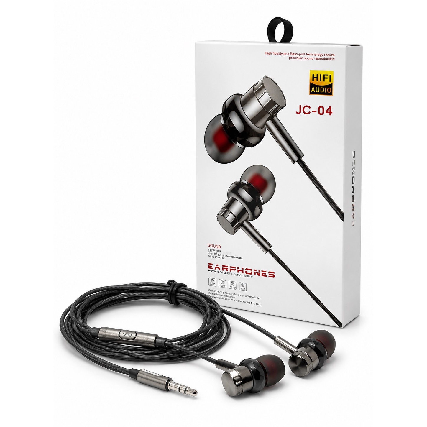 هندزفری سیمی JC 04 HiFi Audio با جک 3.5 میلی متری و میکروفون باس قوی و صدای شفاف