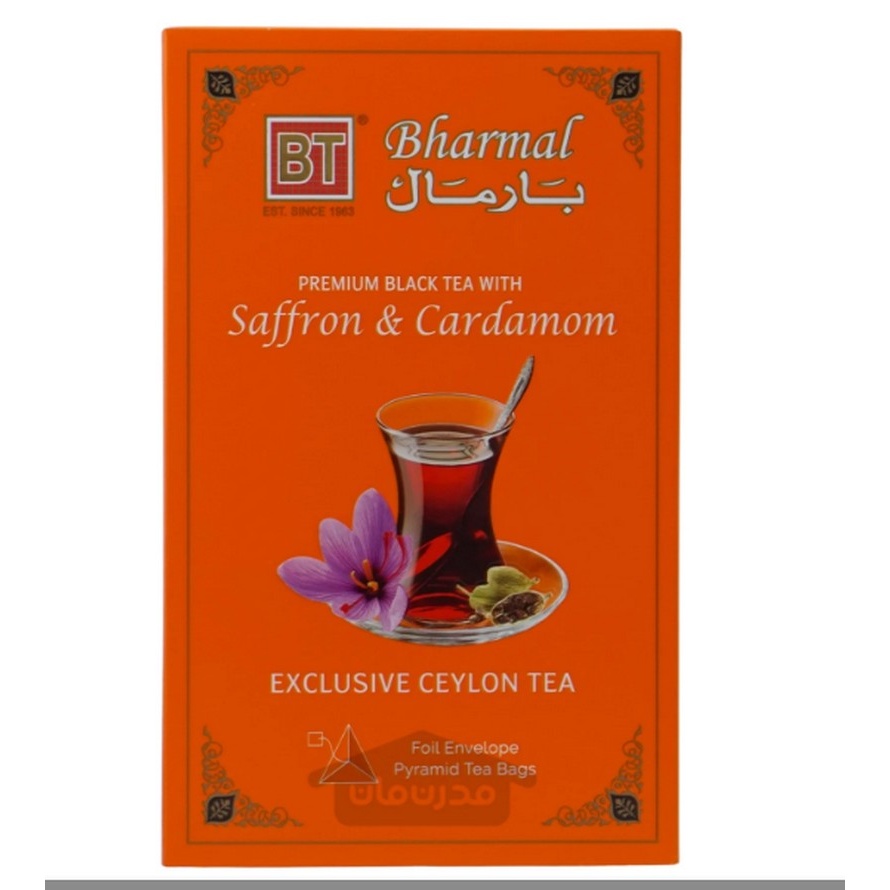 چای سیاه کیسه ای هرمی درجه یک زعفران و هل 40 گرم بارمال Bharmal