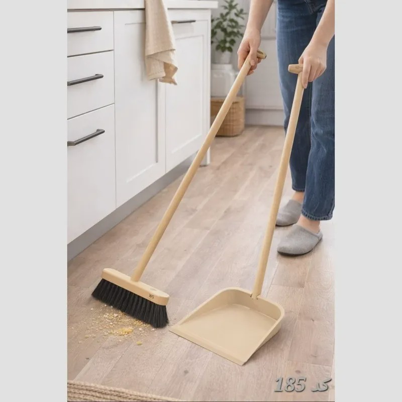 ست جارو و خاک انداز دسته بلند چوبی WS کد W26