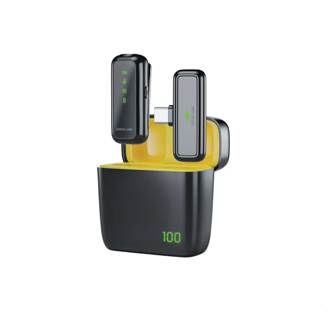میکروفون یقه ای بیسیم گرین لاین مدل Green Lion GM-65X (Type-C) نویز کنسلینگ ANC و کیس شارژ