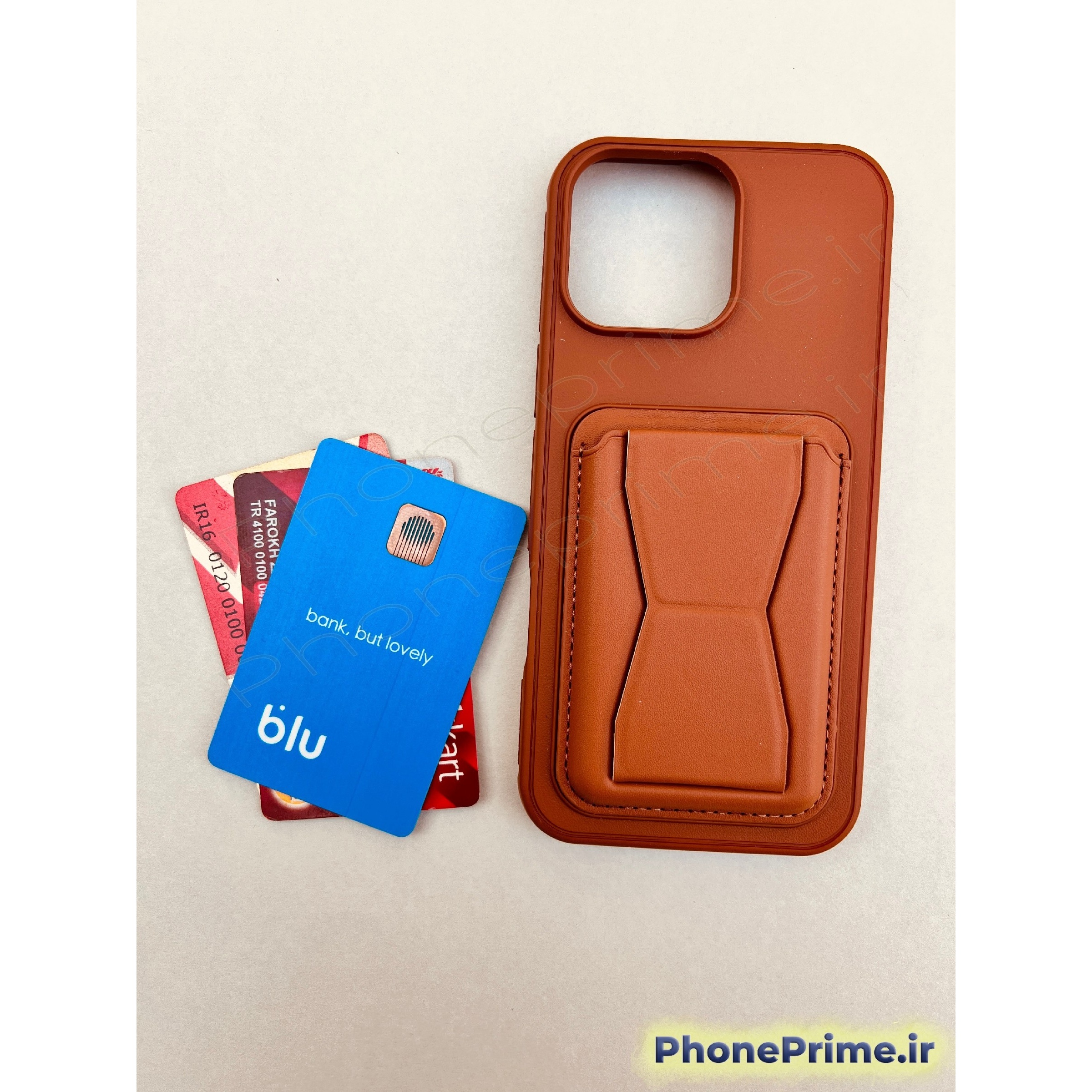 قاب چرمی جاکارتی دار آیفون 13 پرومکس (ولت دار) - قهوه ای استندشو کیفیت پریمیوم IPHONE 13 PROMAX