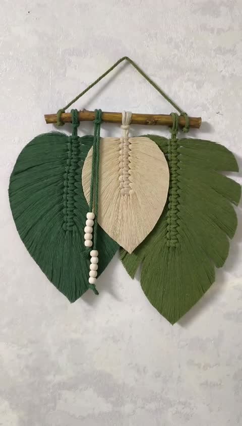 دیوارکوب برگ مکرومه سبز