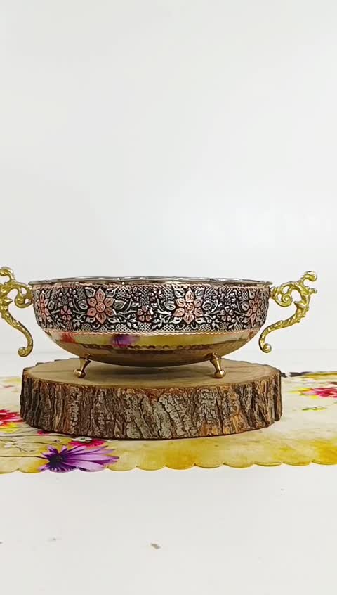 آجیل خوری مدل دسته دار مسی کروم تراش شده گلبرگ قطر 22