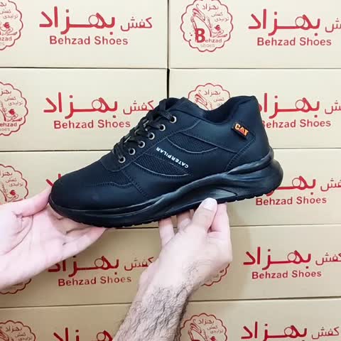 کتونی cat مردانه پسرانه رنگ مشکی سایز 40 تا 44 زیره پیو لژ چهار سانتی کفی طبی رویه چرم صنعتی 