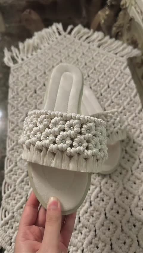 صندل مکرومه طرح گل مرواریدی