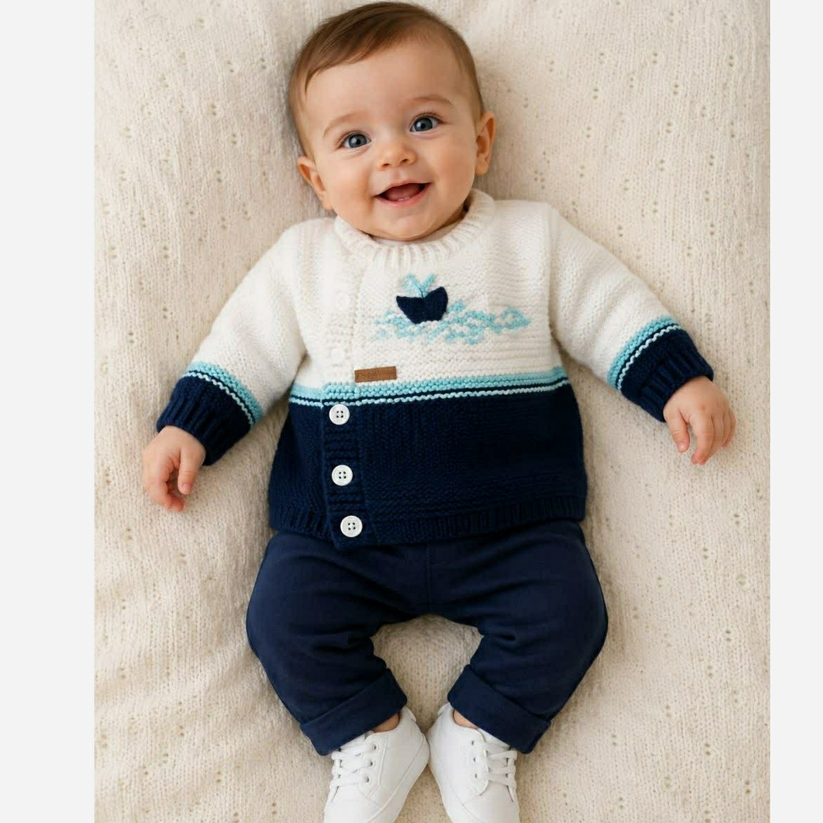 ژاکت صورمه ای سفیدآب قایق تولدتا6 ماه آماده