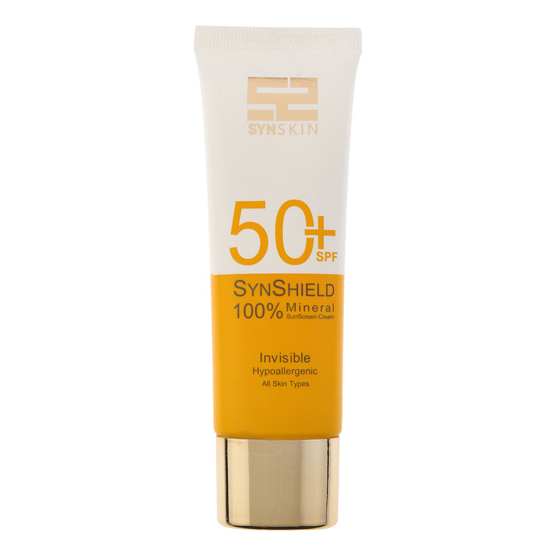 کرم ضد آفتاب بدون رنگ ساین اسکین SPF 50 مدل SYN Shield Mineral محافظ UVA ،UVB، ضد حساسیت، مناسب انواع پوست حجم 50 میل...