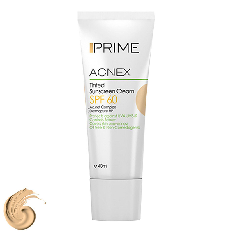کرم ضدآفتاب رنگی پرایم مدل Acnex SPF60، مناسب پوستهای چرب، حجم 40 میلیلیتر