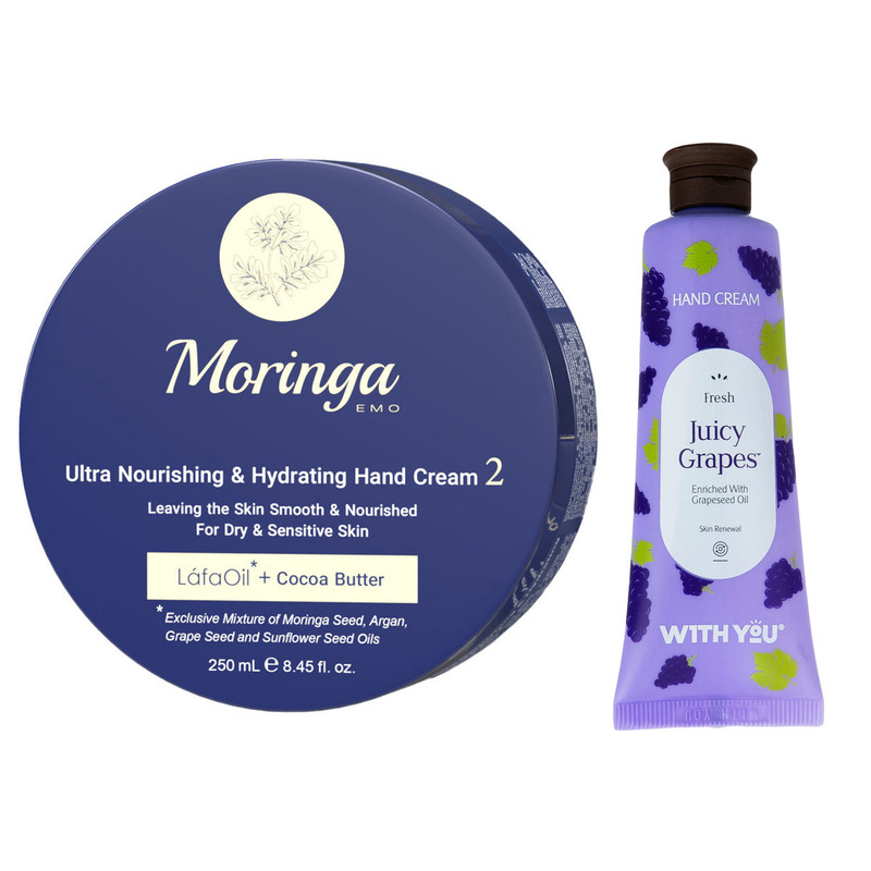 کرم آبرسان مورینگا امو مدل LfaOil حجم 250 میلی لیتر به همراه کرم مرطوب کننده ویت یو مدل Juicy Grapes حجم 50 میلی لیتر