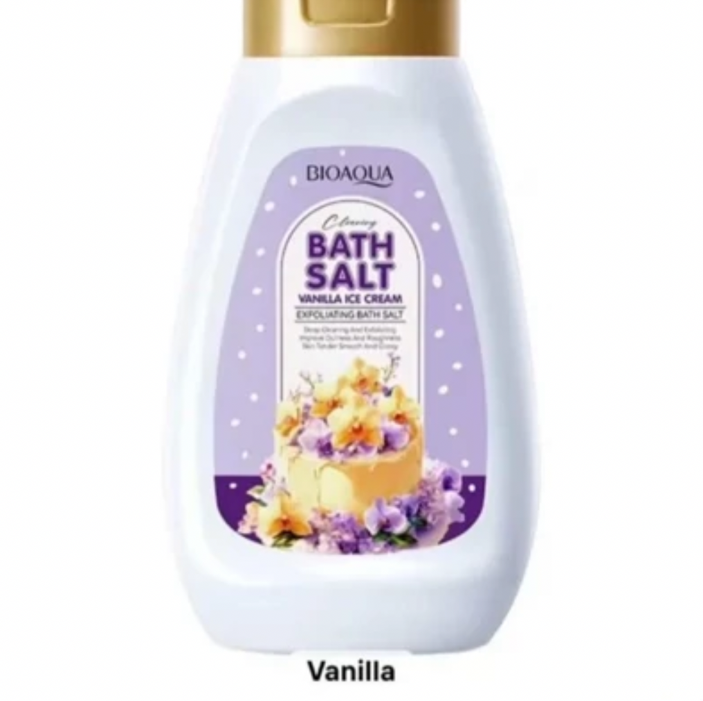 نمک بدن لایه بردار بیوآکوا BATH SALT VANILLA ICE CREAM بارایحه وانیل بستنی حجم 430 گرم