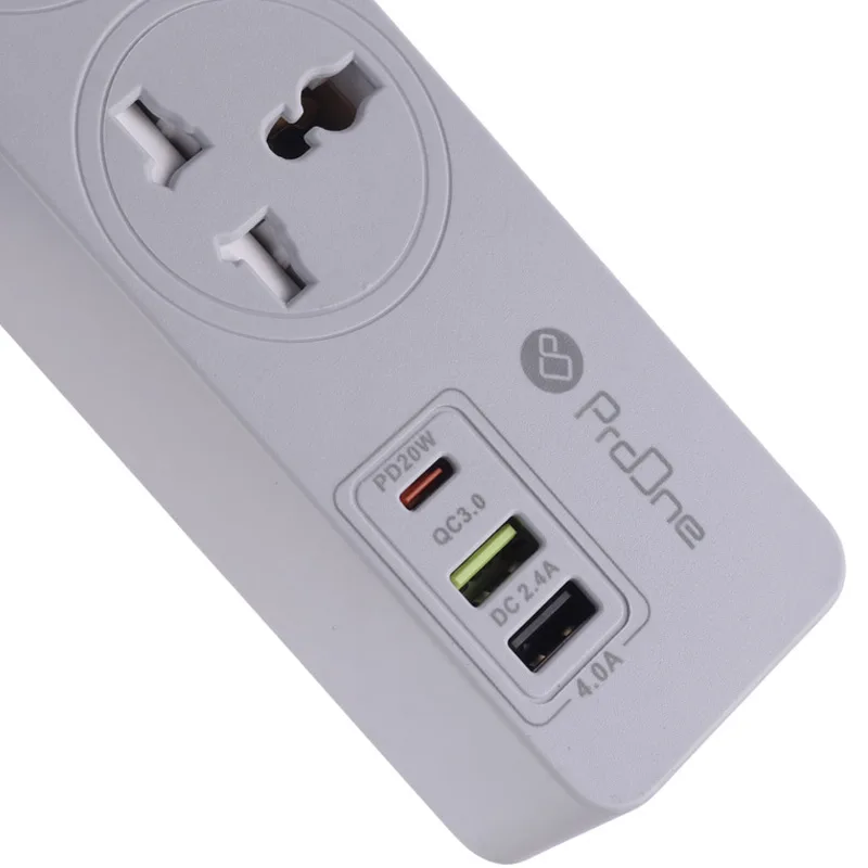 چند راهی 3 خانه ارت دار پرووان PPS615 با کابل 1.8 متری + شارژر USB و Type-C