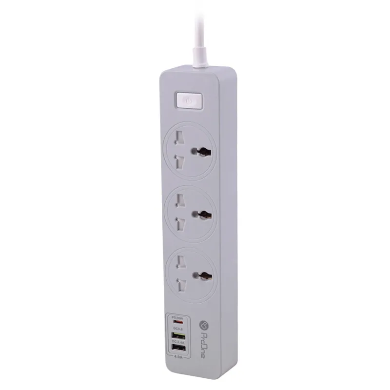 چند راهی 3 خانه ارت دار پرووان PPS615 با کابل 1.8 متری + شارژر USB و Type-C