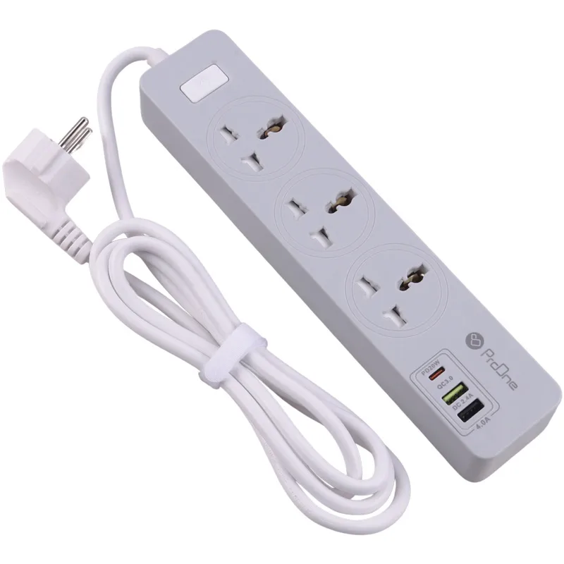 چند راهی 3 خانه ارت دار پرووان PPS615 با کابل 1.8 متری + شارژر USB و Type-C