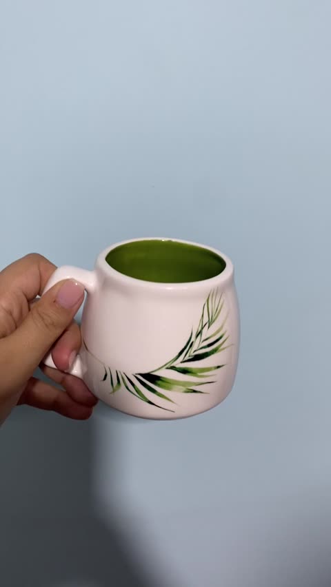 ماگ فانتزی و مینی مال سرامیکی طرح برگ سبز