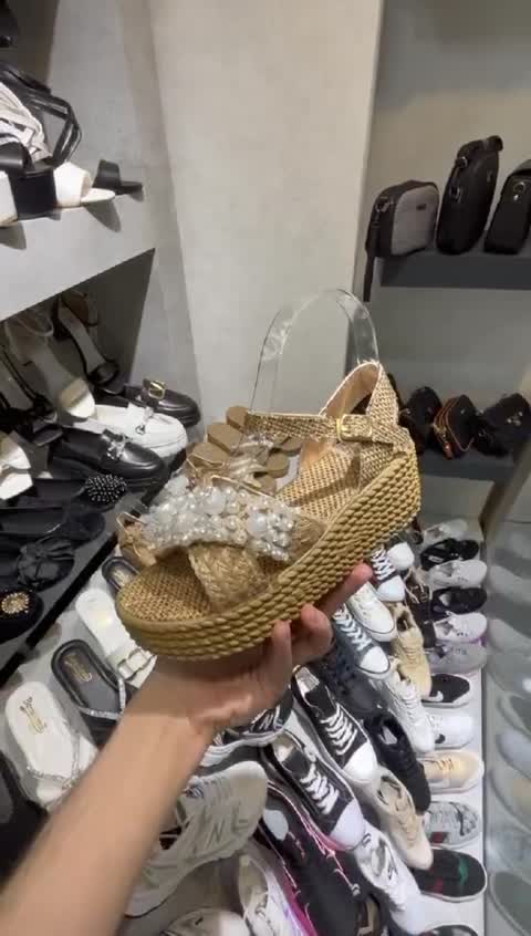 صندل کنفی مرواریدی رکابدار زنانه دخترانه کفش لژدار لژ دار حصیری کنف حصیر مجلسی شیک طبی پاشنه بلند سبک راحت راحتی56