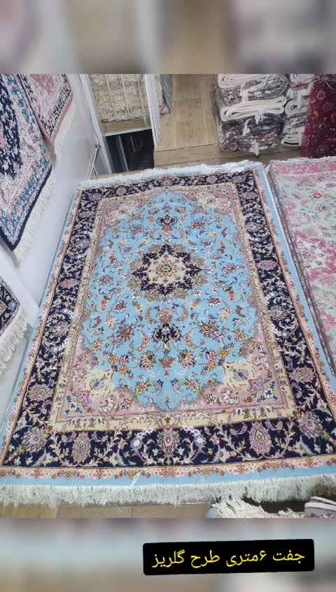 فرش دستباف جفت 6متری طرح گلریز کد 012