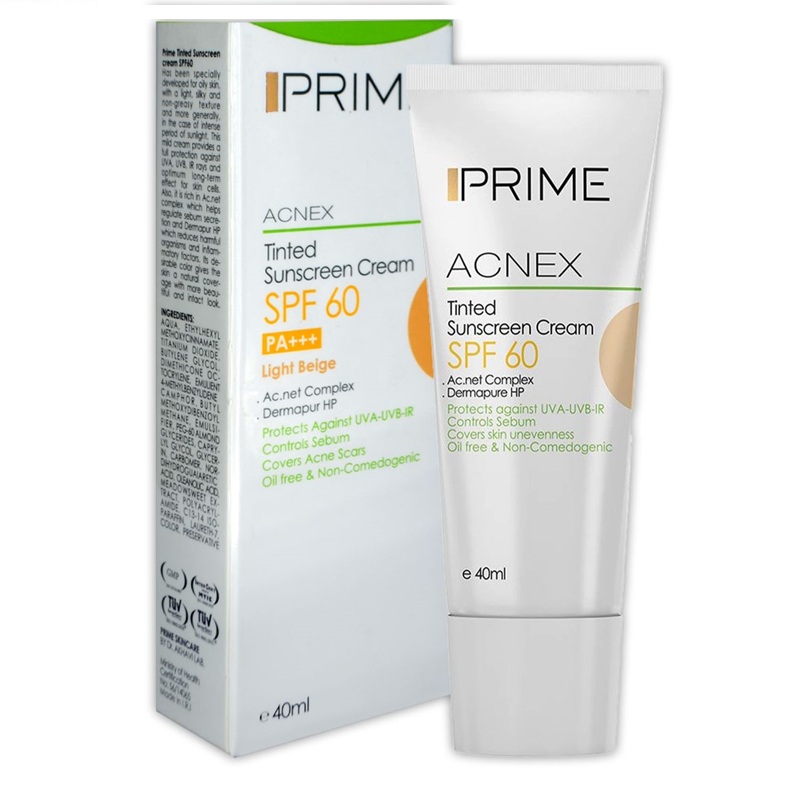 کرم ضد آفتاب پرایم رنگ بژ روشن مناسب پوست مختلط تا چرب SPF60 حجم 40mL