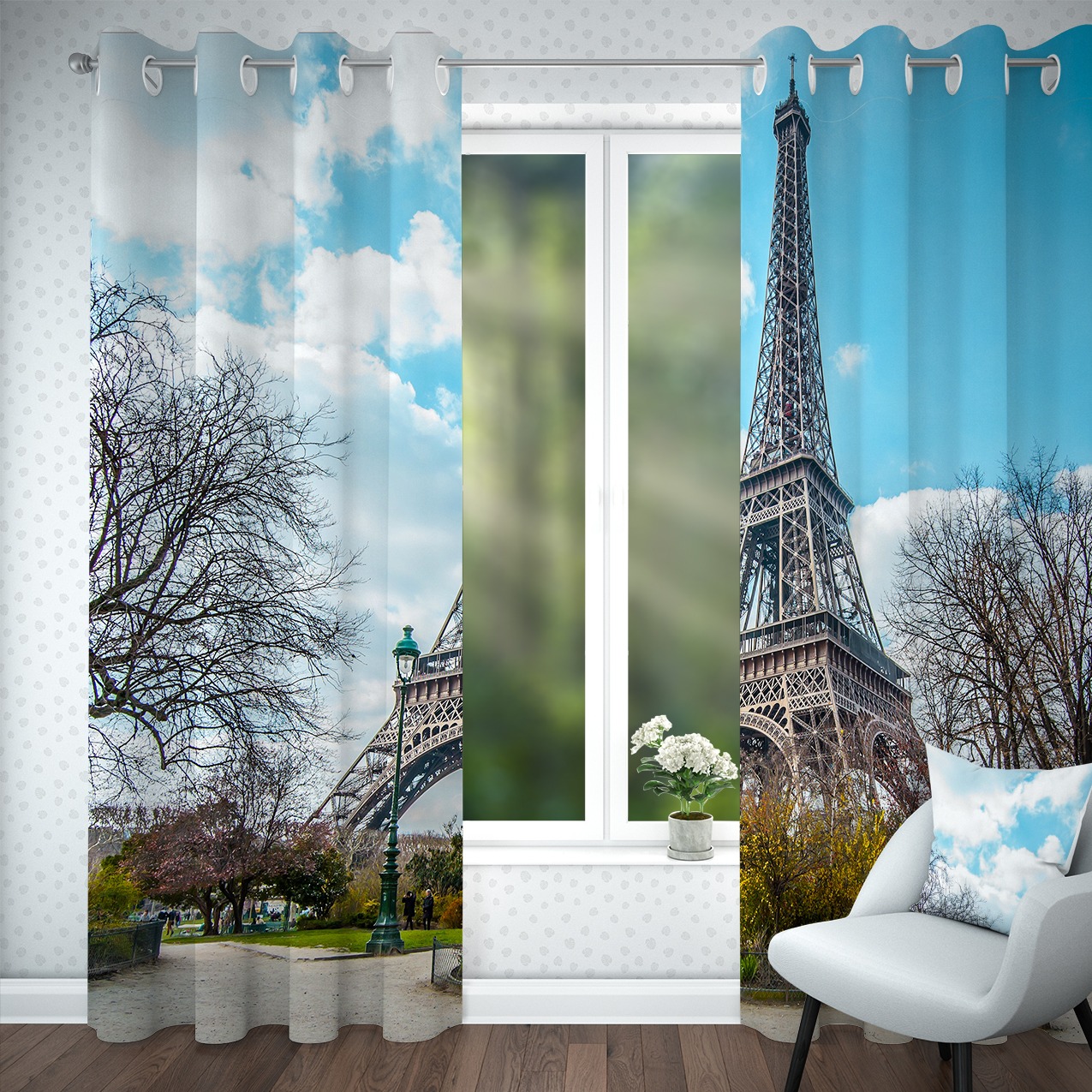 پرده چاپی تصویری طرح ایفل کد230T ابعاد150*300