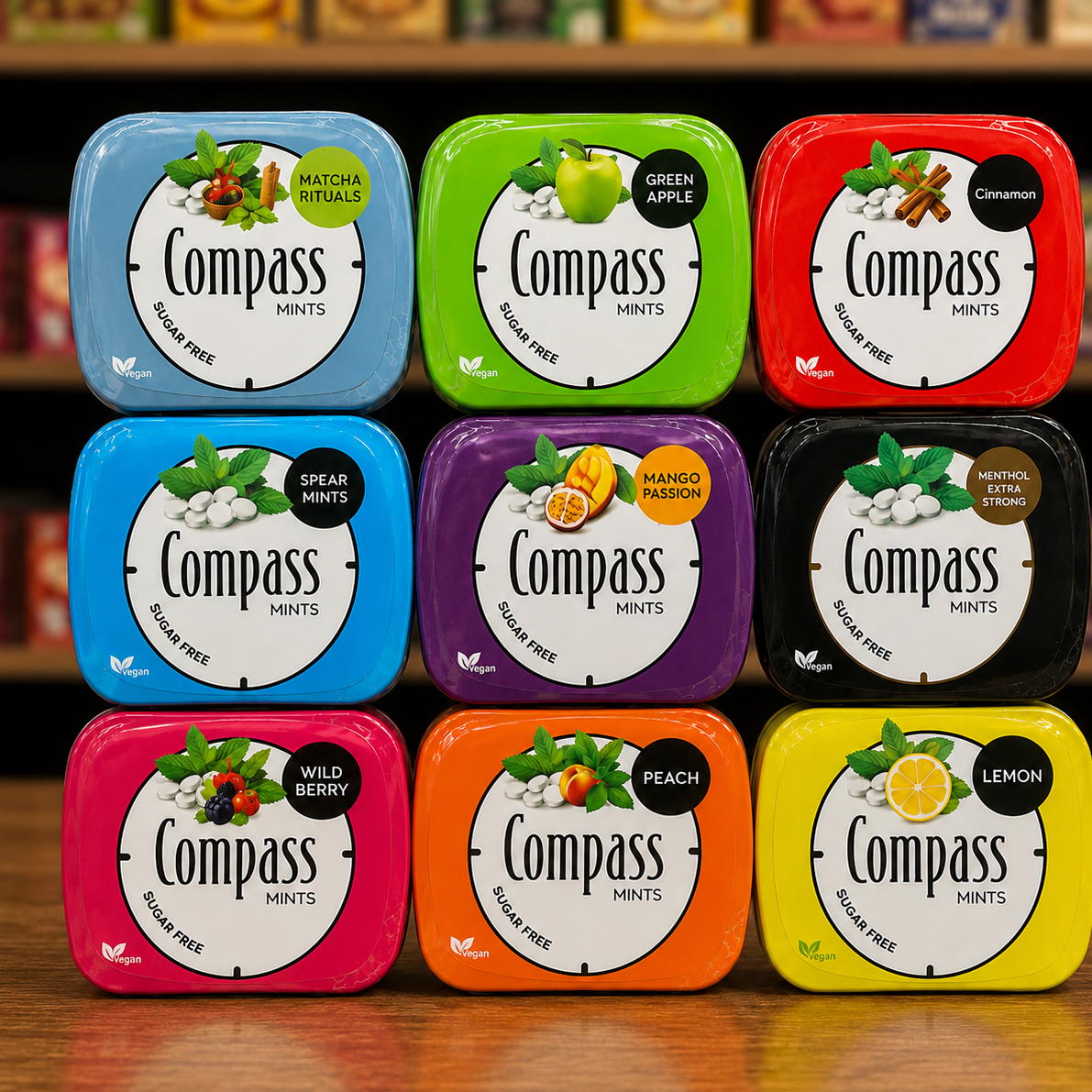 قرص خوشبوکننده دهان Compass Mints بدون شکر،Sugar Free ، وگان ،طعمهای متنوع