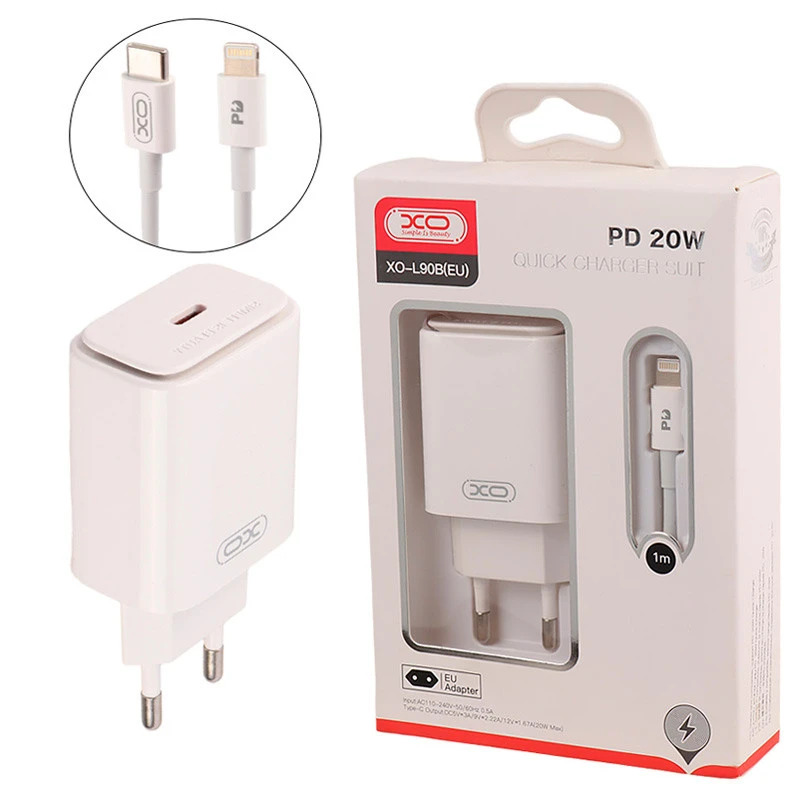 شارژر 20 وات ایکس او XO-L90B QC4.0 کابل آیفونی