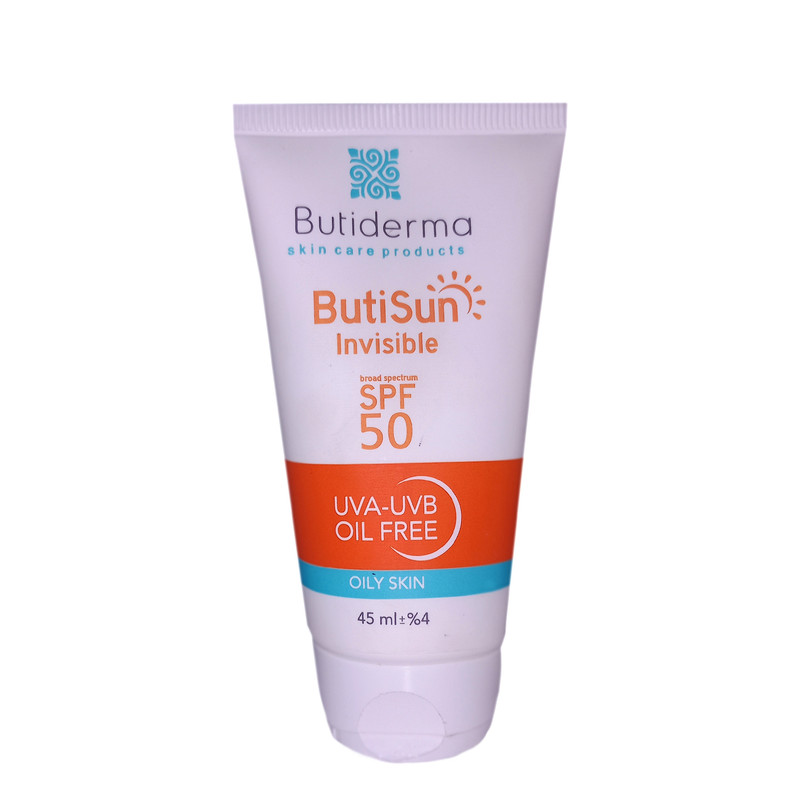 کرم ضد آفتاب بیو درما SPF 50 مدل ButiSun محافظ UVA ،UVB و ضد حساسیت، ضد چروک و ضد پیری، مناسب پوست چرب حجم 45 میلیلیتر