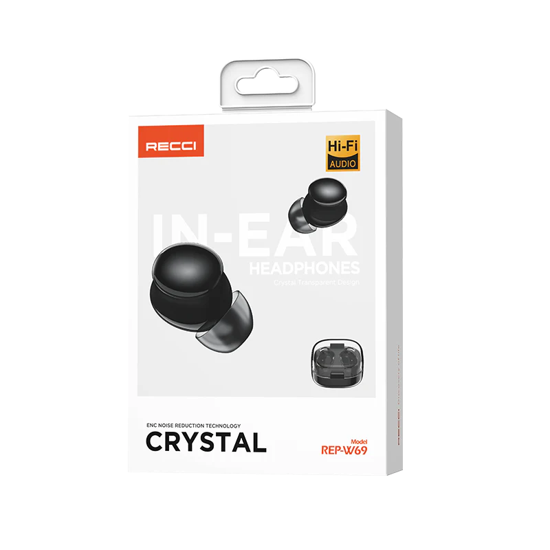 هندزفری بلوتوثی REP-W69 رسی (Recci REP-W69 CRYSTAL Wireless Bluetooth 5.3 Earphones ENC HD Calling)