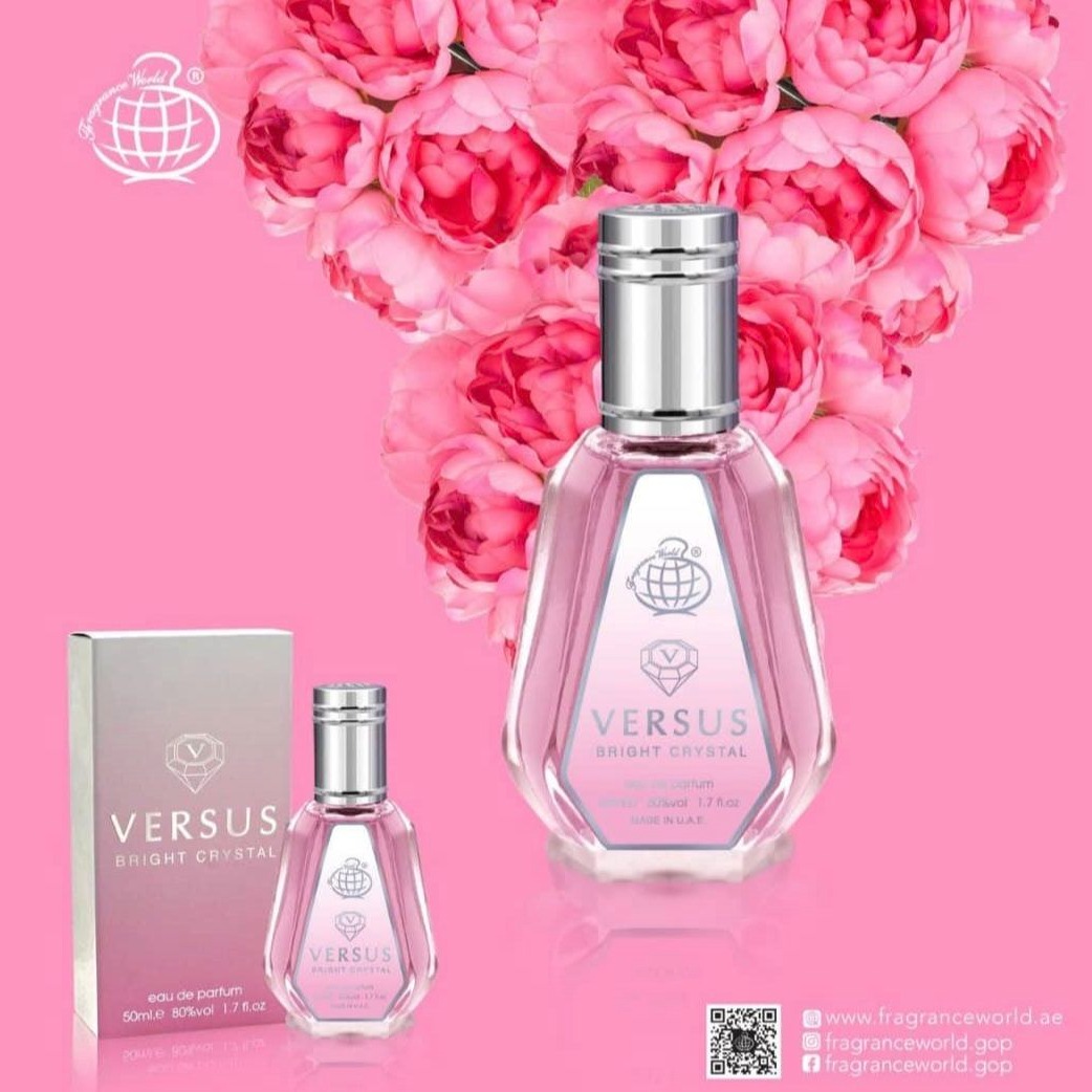عطر زنانه 50 میل فراگرانس ورد ورساچه برایت کریستال صورتی Fragrance World Versus Bright Crystal