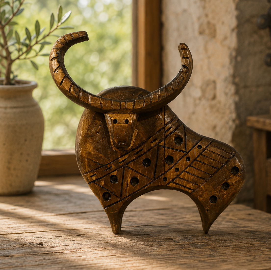 مجسمه چوبی گاو 