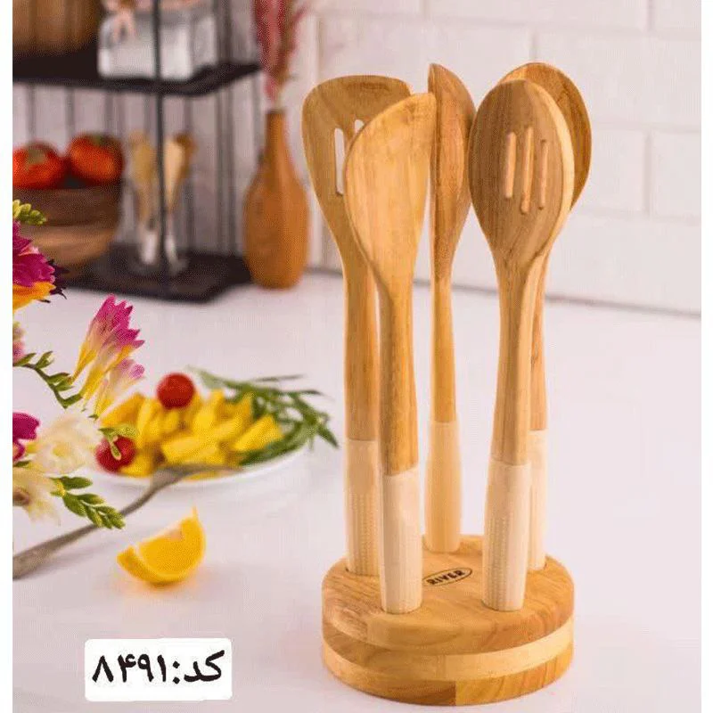 کفگیر ملاقه دسته سیلیکونی استند دار کرم ریور کد 8491 (پس کرایه)