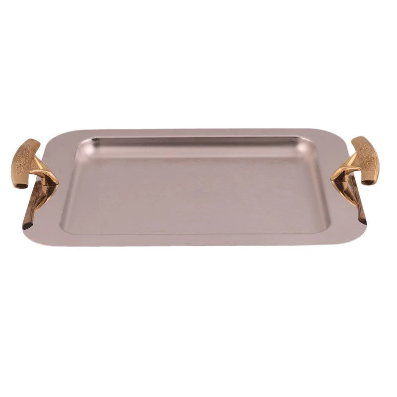 سینی مستطیل متوسط دسته طلایی نگینی ریور کد G1226 (پس کرایه)