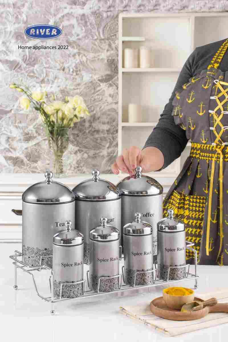 سرویس ادویه و پاسماوری 8پارچه نقره ای درب کروم استند کروم ریور کد 5233 (پس کرایه)