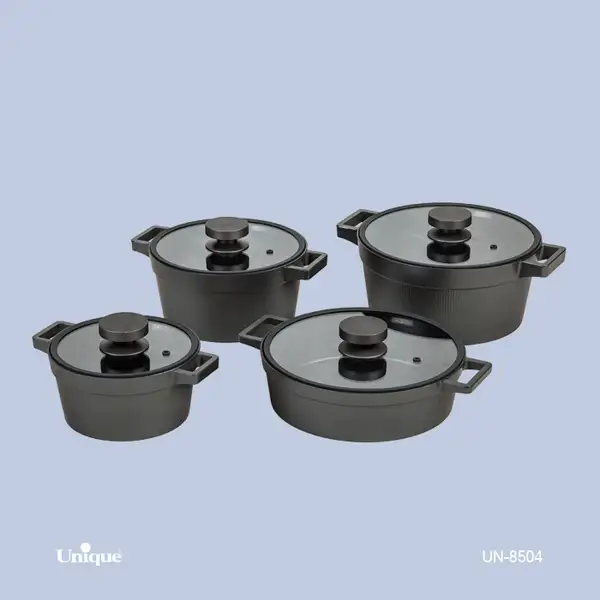 سرویس قابلمه 8 پارچه یونیک - مدل دیاموند نوار سیلیکونی - رنگ طوسی کد UN-8504 (پس کرایه)
