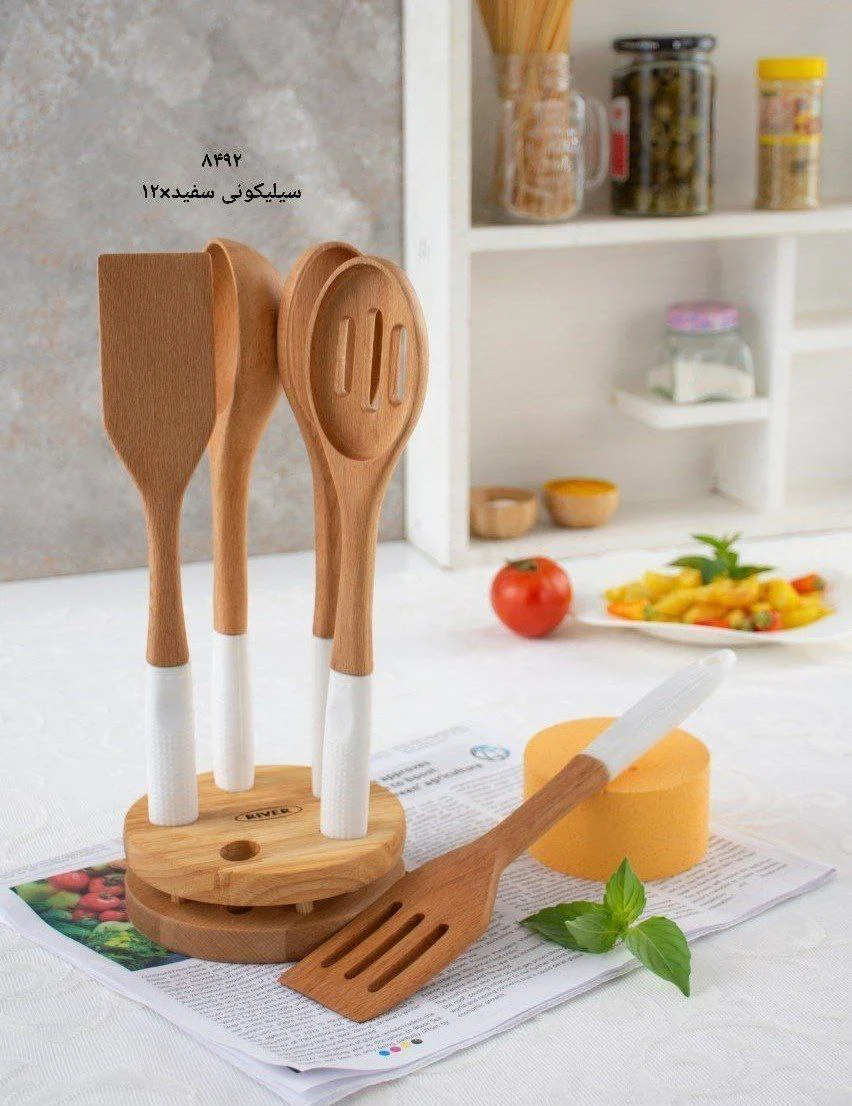 کفگیر ملاقه دسته سیلیکونی استند دار سفید ریور کد 8492 (پس کرایه)