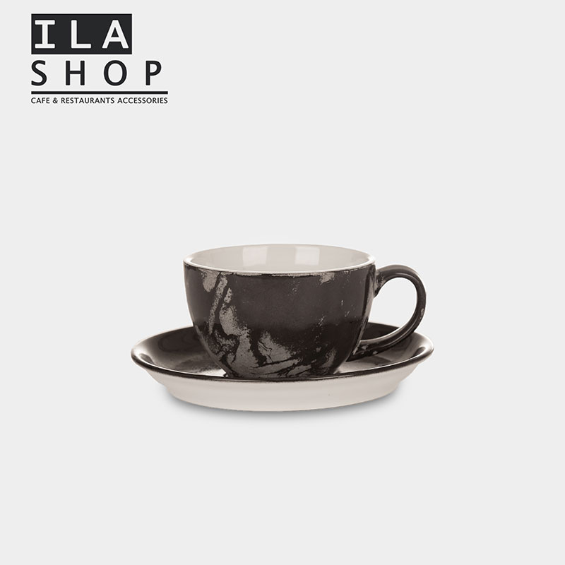 فنجان نعلبکی کاپوچینو black & white شش عددی ایلا