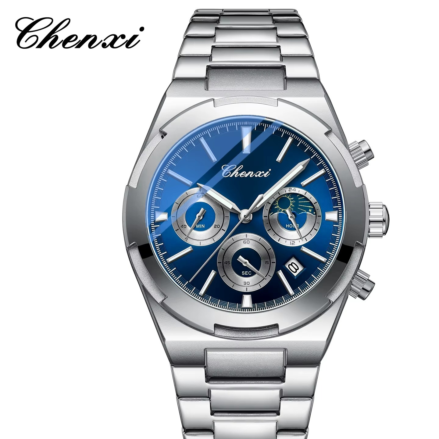 ساعت مچی مردانه چنکسی مدل CHENXI 956 نقره ای آبی