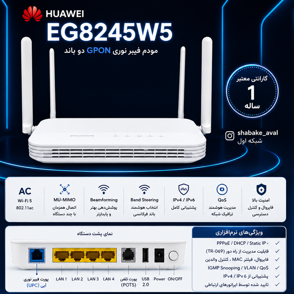 مودم فیبر نوری هوآوی مدل EG8245W5