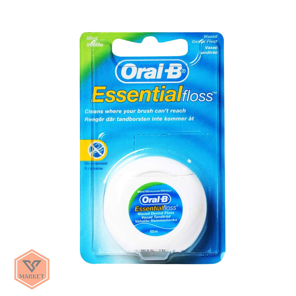نخ دندان نعنایی اورال-بی مدل اسنشیالاس (Oral-B Essentialfloss) - مومدار و مقاوم در برابر پارگی با طول 50 متر