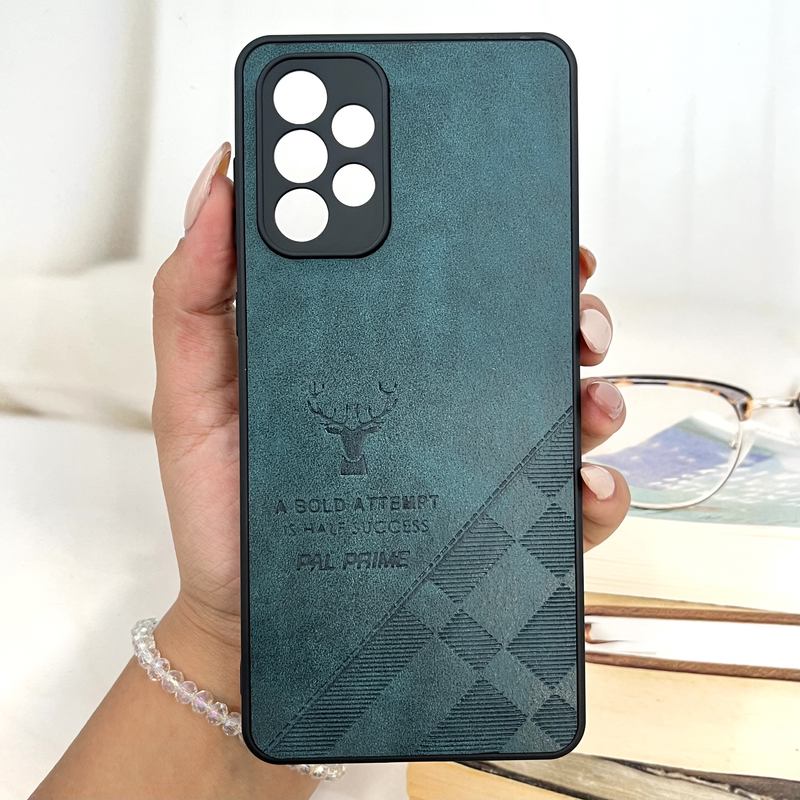 قاب گوشی Galaxy A73 سامسونگ چرمی ژله ای طرح گوزنی DEER محافظ لنز دار ایربگ دار سبز کد 416331