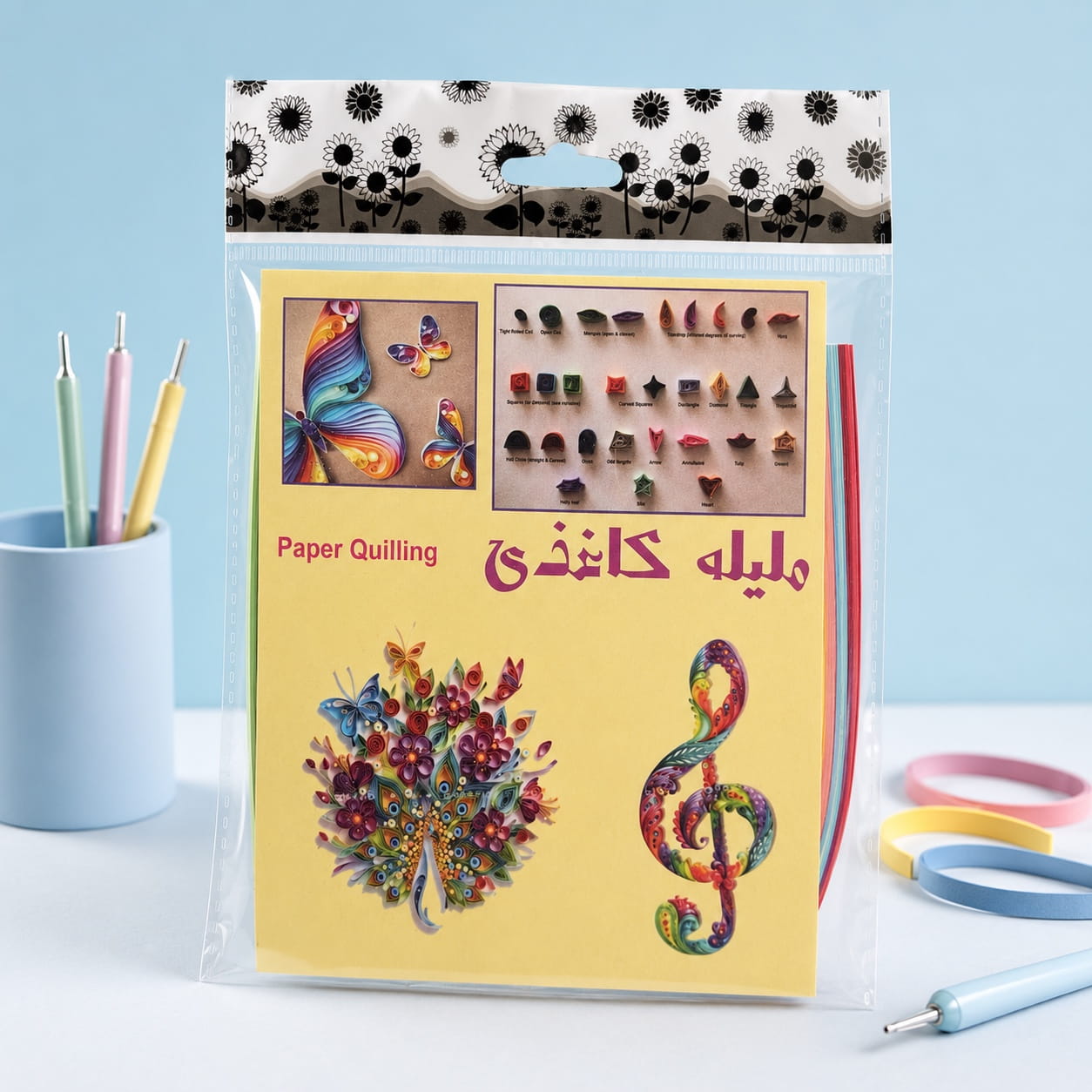 خرید کیت ملیله کاغذی رنگی | ست کامل Paper Quilling با ابزار پیچ و قیمت مناسب