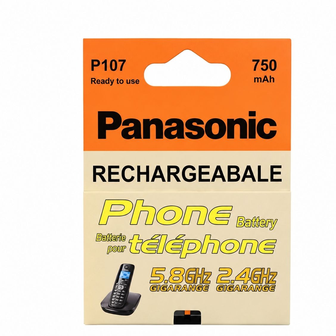 باتری شارژی تلفن بیسیم پاناسونیک Panasonic مدل P107 اصلی با ظرفیت 750mAh مناسب برای تلفنهای بیسیم 2.4GHz و 5.8GHz