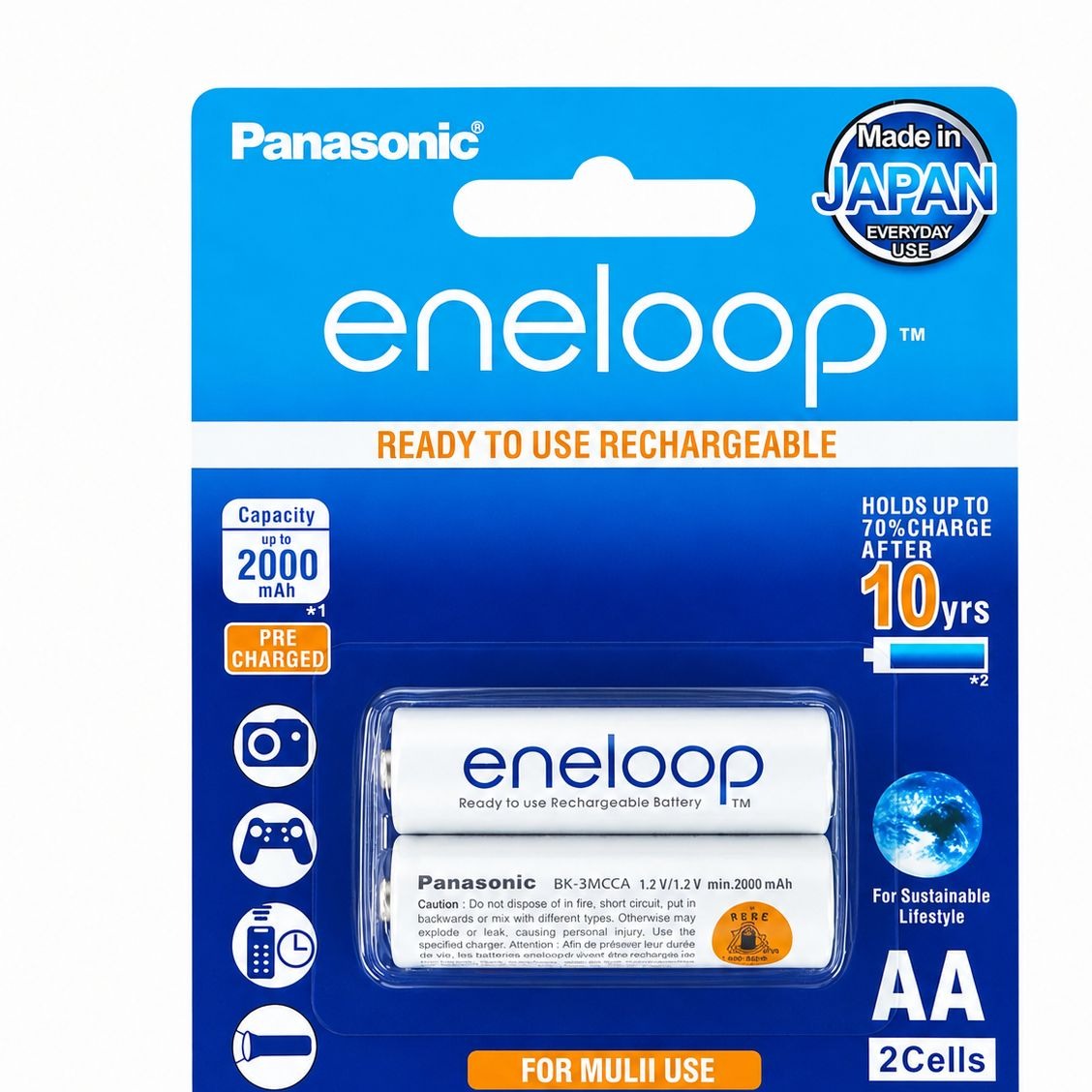 باتری شارژی قلمی پاناسونیک Eneloop اصلی با ظرفیت 2000mAh مناسب استفاده روزمره و انواع لوازم الکترونیکی