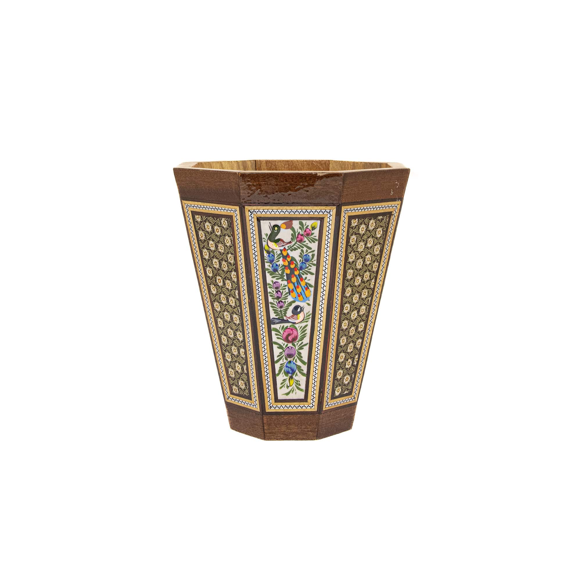 سطل خاتم کاری طرح گل و مرغ کد 8194
