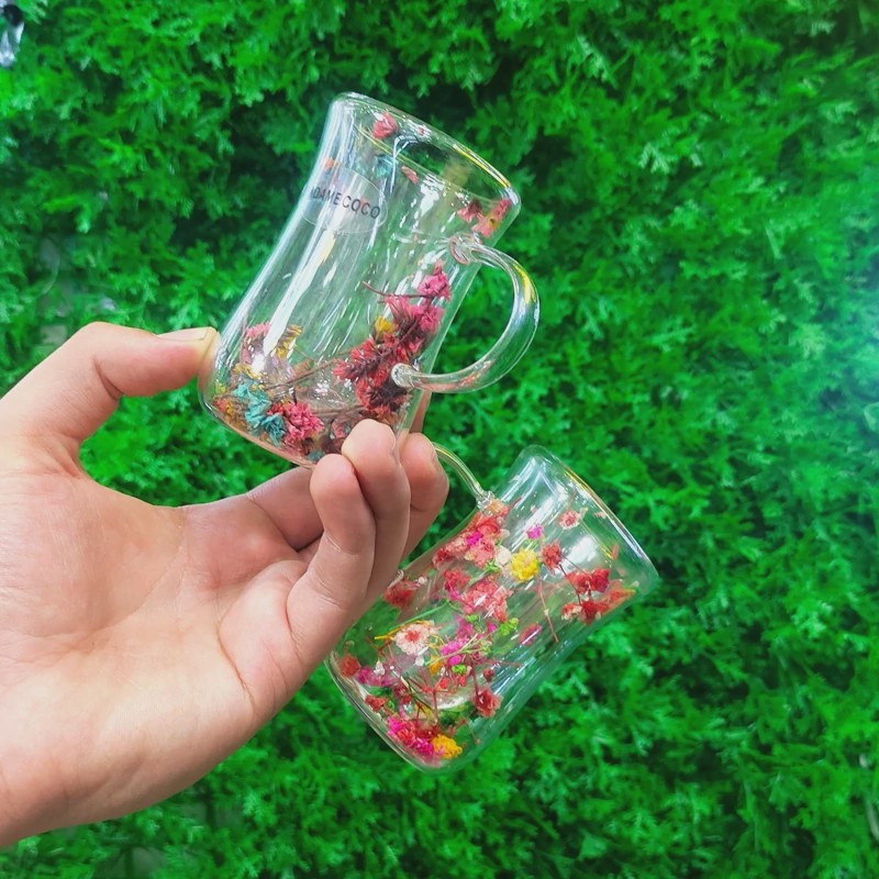 فنجان دوجداره گلدار کمر باریک پیرکس